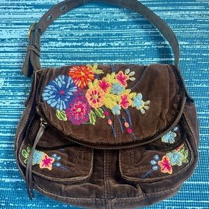 Floral Embroidered Brown Crossbody Bag by Lucky brand